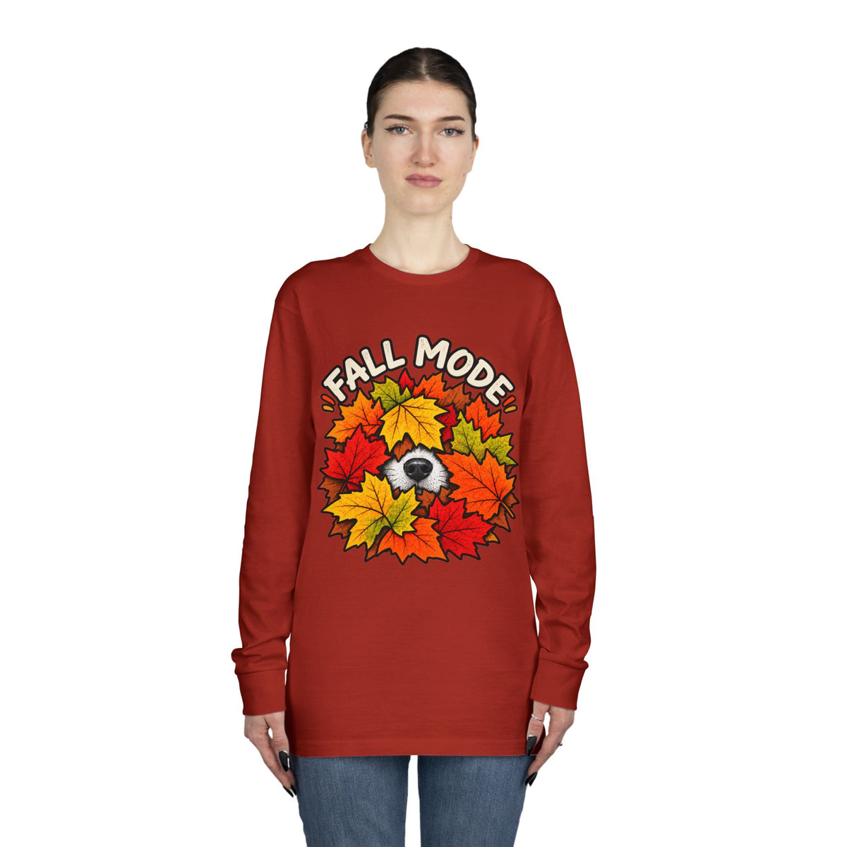 Fall Mode Long Sleeve Tee — Cute Sloth Hidden in Autumn Leaves