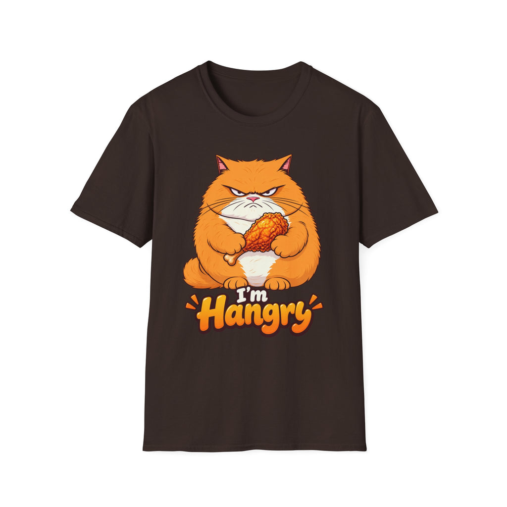 Hangry Cat T-Shirt — Funny Orange Cat Holding Fried Chicken "I'm Hangry" Tee