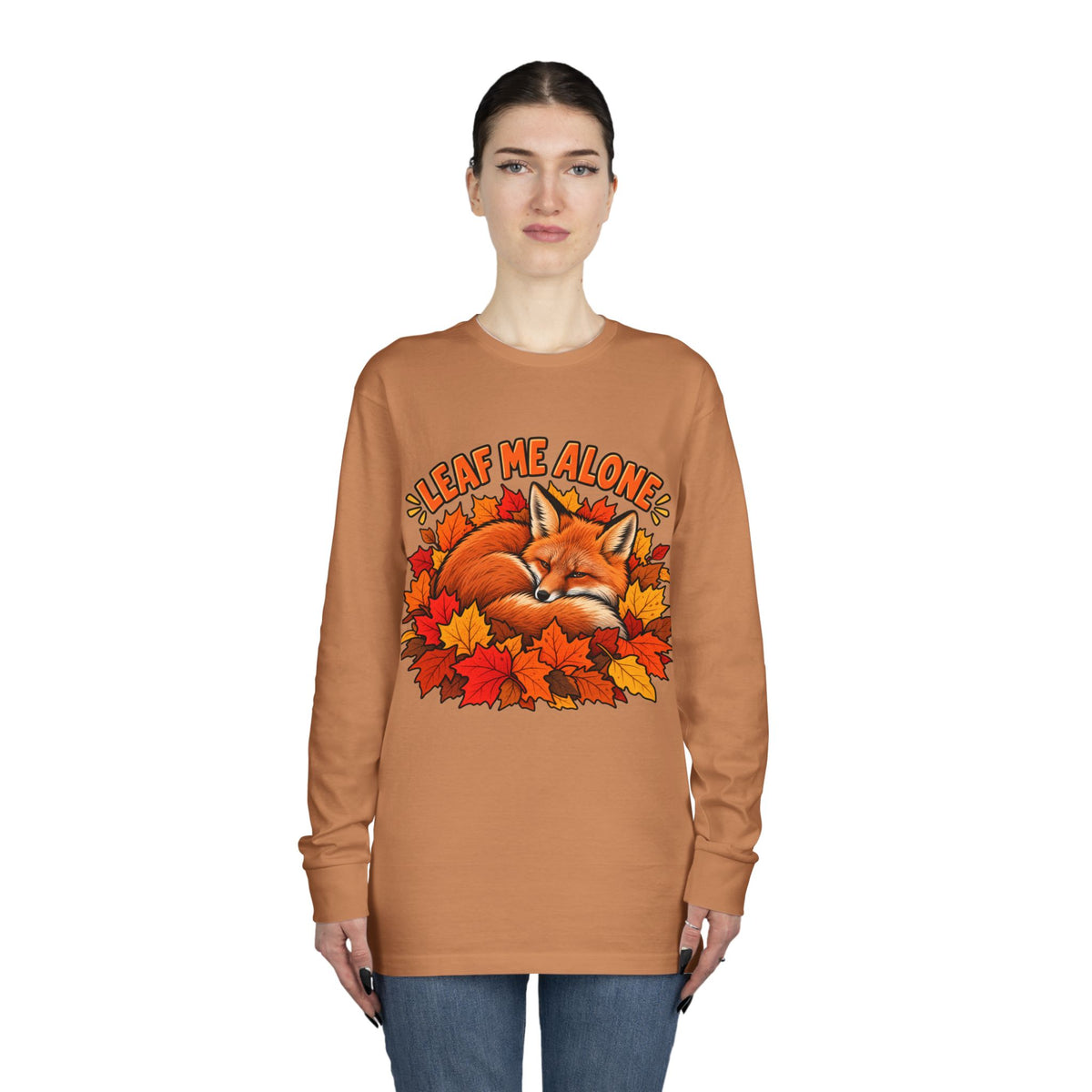 Cute Fox "Leaf Me Alone" Long Sleeve Tee — Autumn Leaves Cozy Shirt