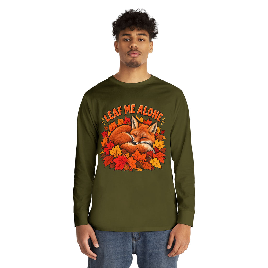 Cute Fox "Leaf Me Alone" Long Sleeve Tee — Autumn Leaves Cozy Shirt