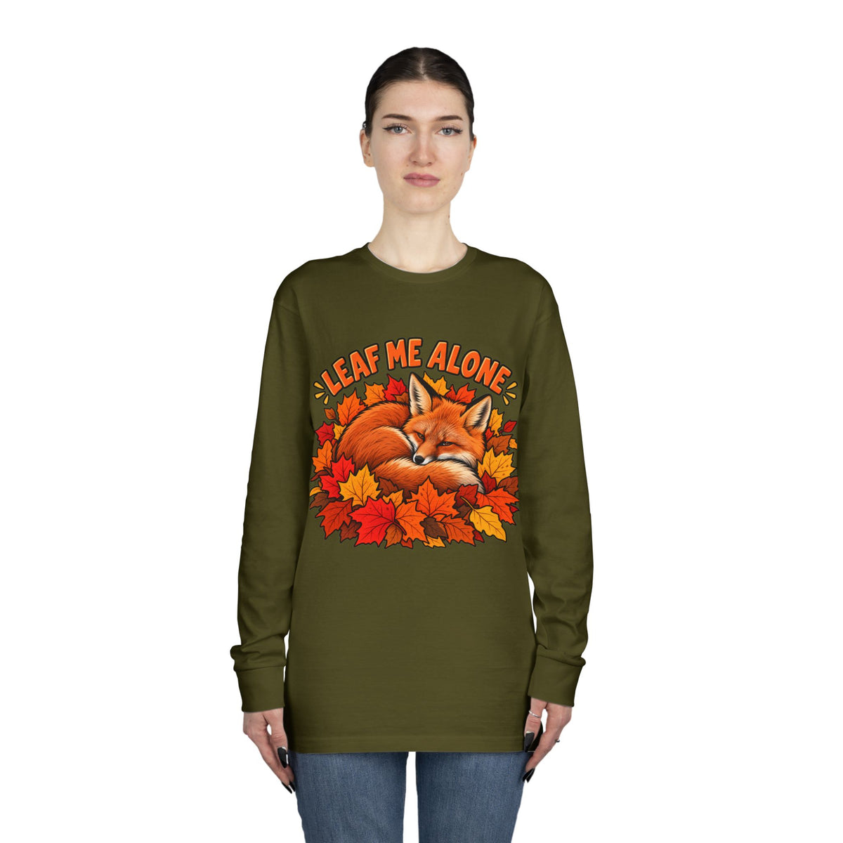 Cute Fox "Leaf Me Alone" Long Sleeve Tee — Autumn Leaves Cozy Shirt