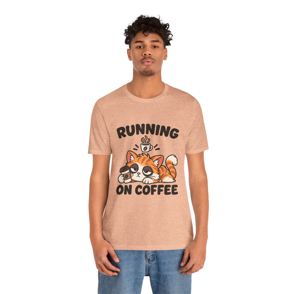 Running on Coffee Cat T-Shirt — Cute Lazy Cat Coffee Tee
