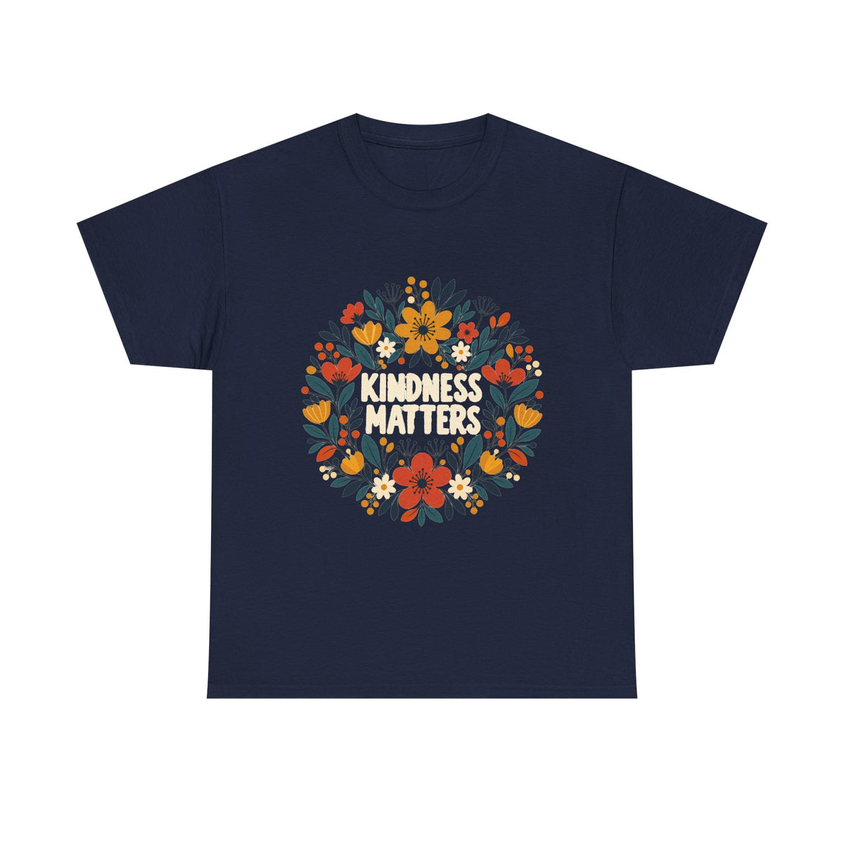 Floral Kindness Tee — 'Kindness Matters' Wreath Cotton T-Shirt