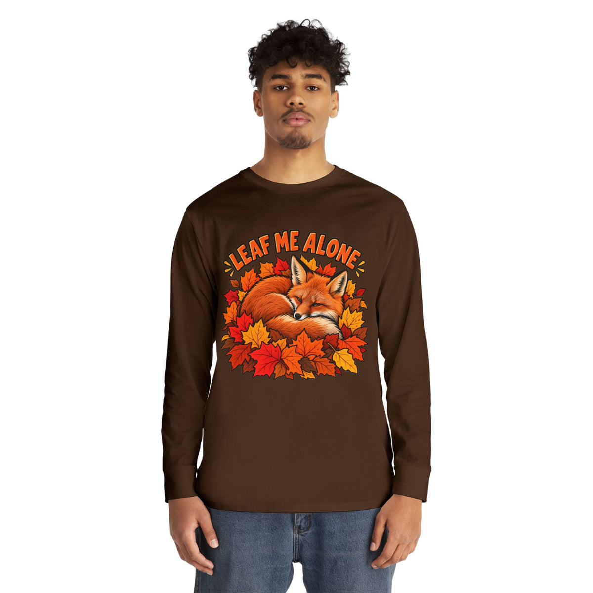 Cute Fox "Leaf Me Alone" Long Sleeve Tee — Autumn Leaves Cozy Shirt
