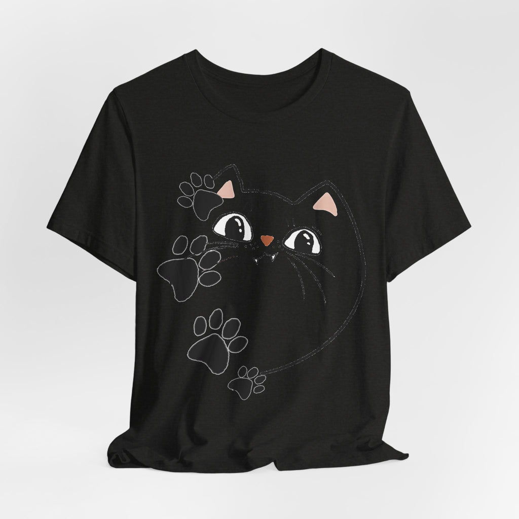 Cute Cat Paw Heart T-Shirt — Whimsical Kitty Face Tee for Cat Lovers