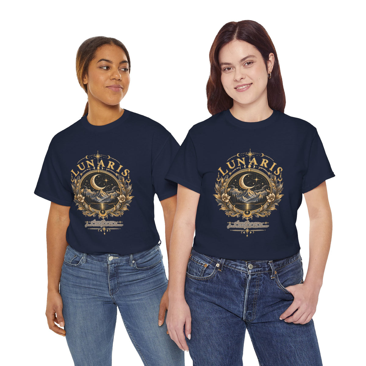 Lunaris Crescent Moon Mountain T‑Shirt — Vintage Celestial Graphic Tee