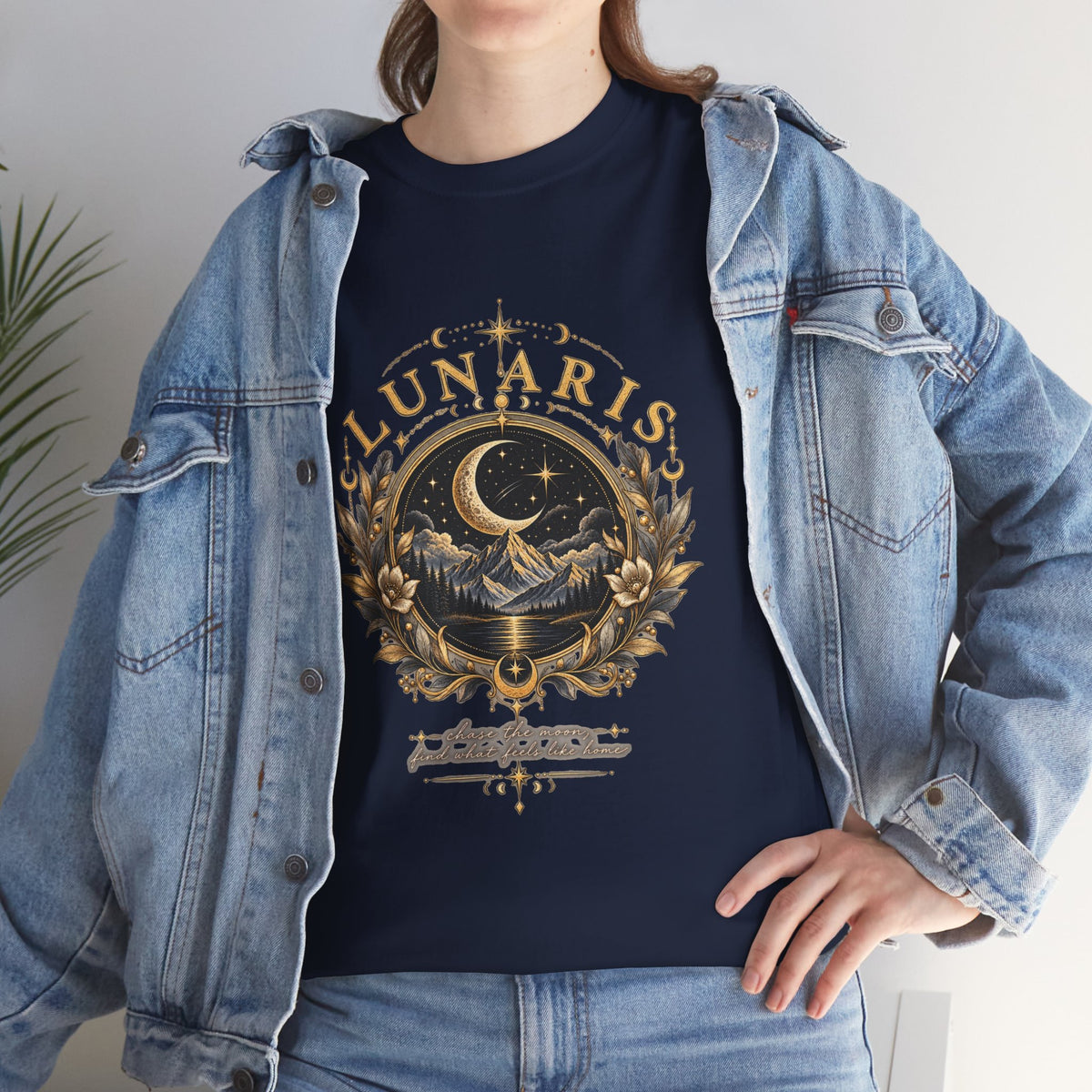 Lunaris Crescent Moon Mountain T‑Shirt — Vintage Celestial Graphic Tee