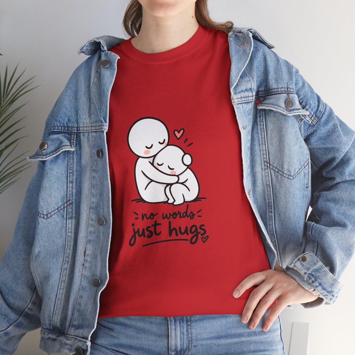 T-Shirt — "No Words, Just Hugs" Cute Hugging Couple Graphic Tee