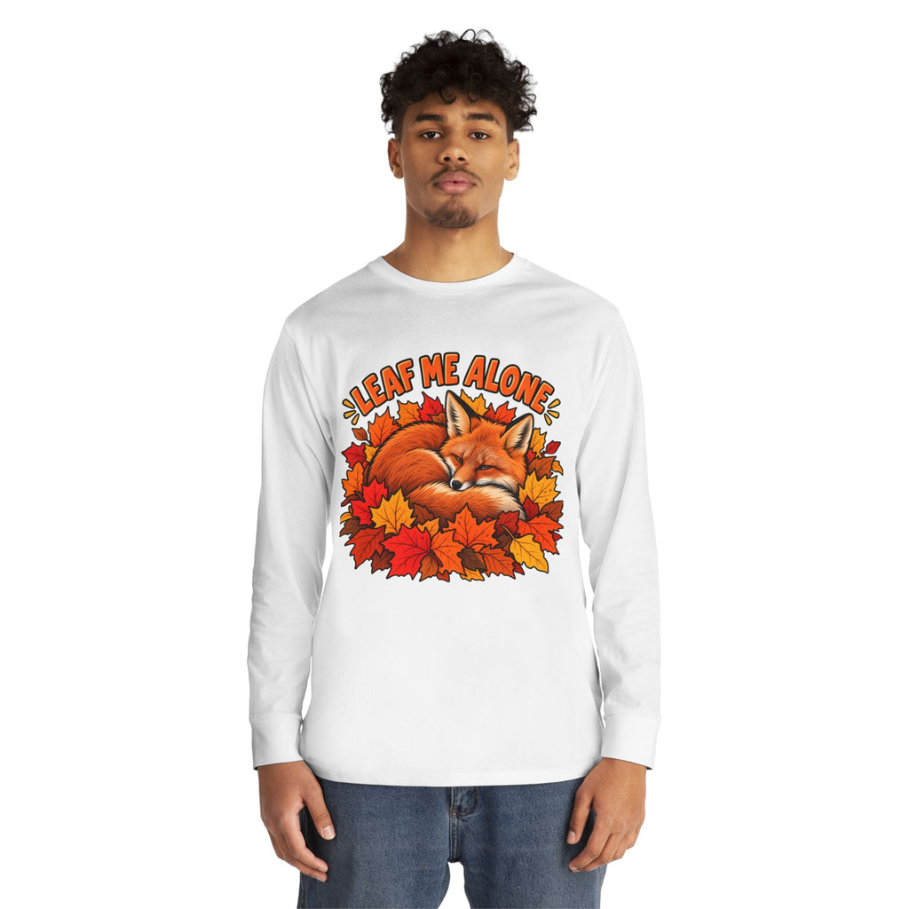 Cute Fox "Leaf Me Alone" Long Sleeve Tee — Autumn Leaves Cozy Shirt