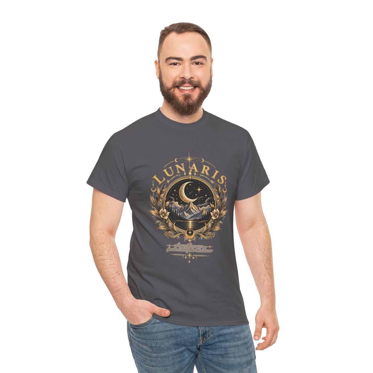 Lunaris Crescent Moon Mountain T‑Shirt — Vintage Celestial Graphic Tee