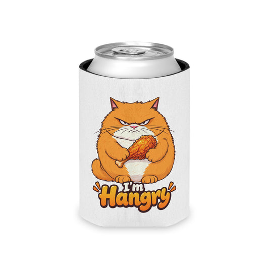 Can Cooler - 'I'm Hangry' Grumpy Cat Eating Chicken Insulated Koozie