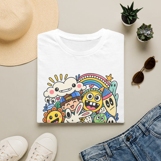 Doodle Friends Graphic Tee — Colorful Cute Cartoon Characters