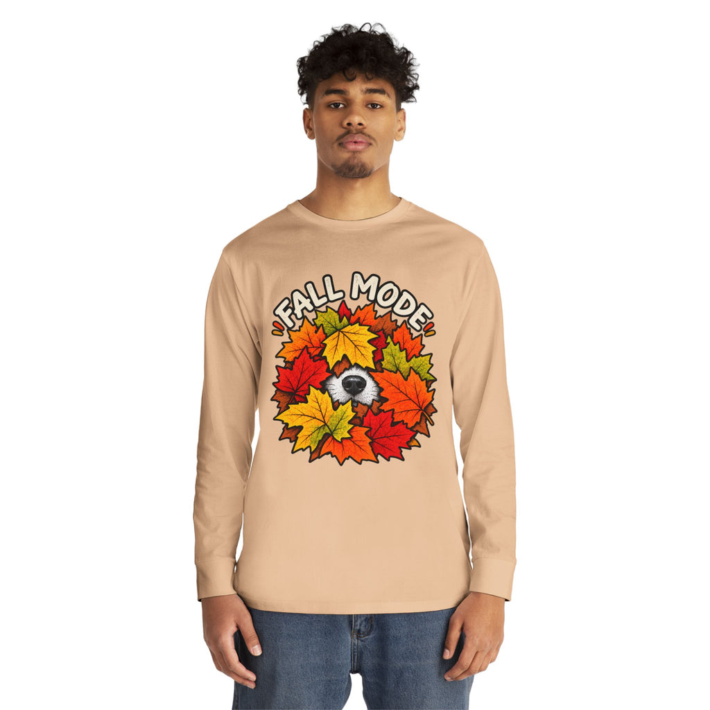 Fall Mode Long Sleeve Tee — Cute Sloth Hidden in Autumn Leaves