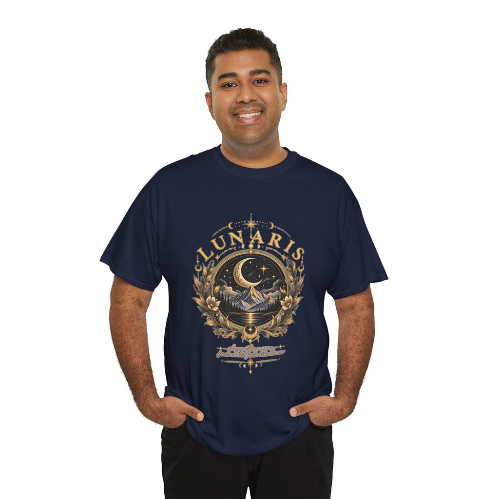 Lunaris Crescent Moon Mountain T‑Shirt — Vintage Celestial Graphic Tee