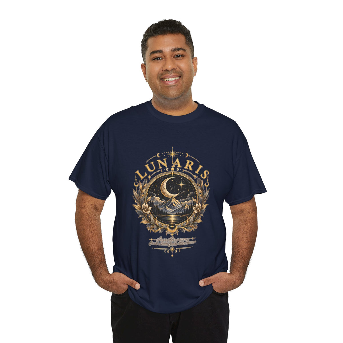 Lunaris Crescent Moon Mountain T‑Shirt — Vintage Celestial Graphic Tee