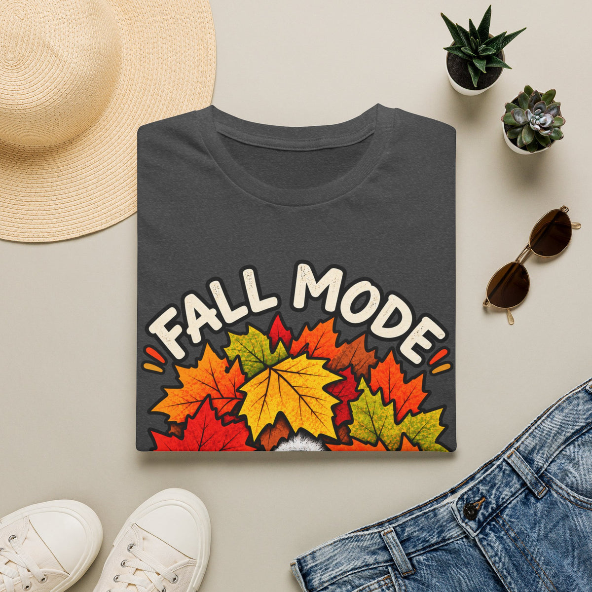 Fall Mode T-Shirt — Cute Bear Hidden in Autumn Leaves