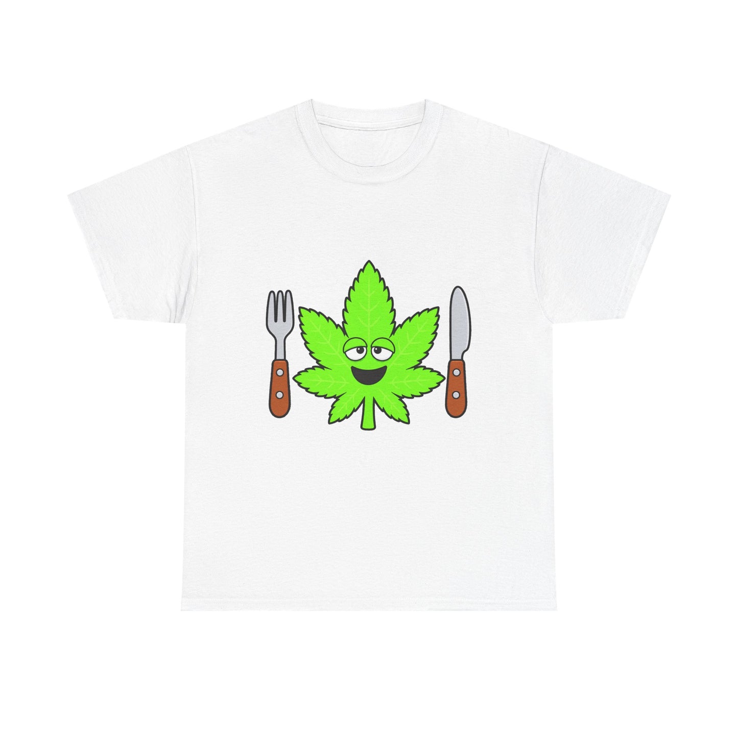Cannabis Dinner Tee — Funny Stoned Leaf with Fork & Knife Shirt
