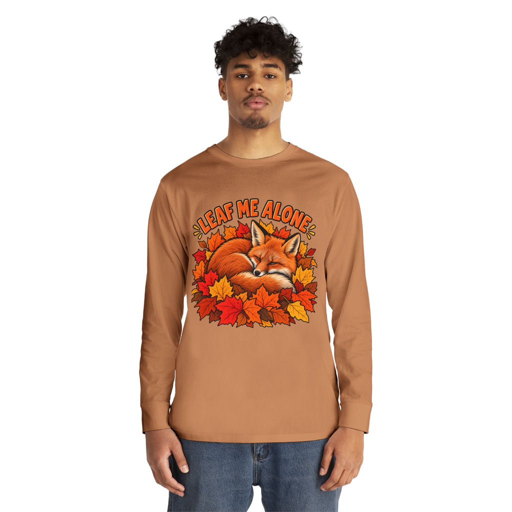 Cute Fox "Leaf Me Alone" Long Sleeve Tee — Autumn Leaves Cozy Shirt