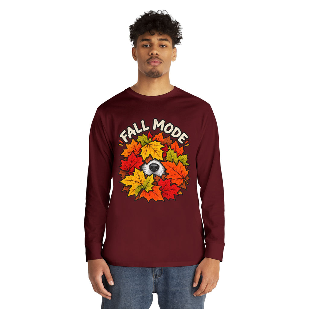 Fall Mode Long Sleeve Tee — Cute Sloth Hidden in Autumn Leaves