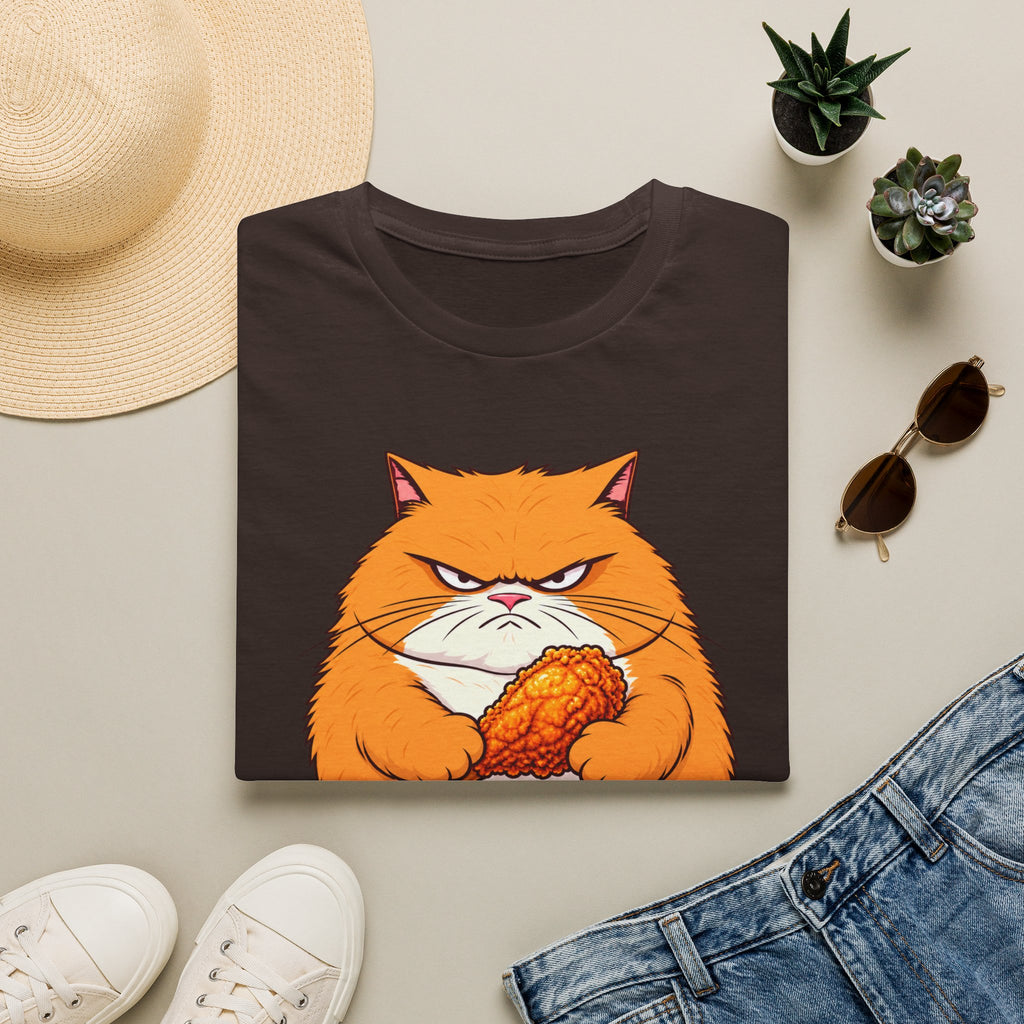 Hangry Cat T-Shirt — Funny Orange Cat Holding Fried Chicken "I'm Hangry" Tee