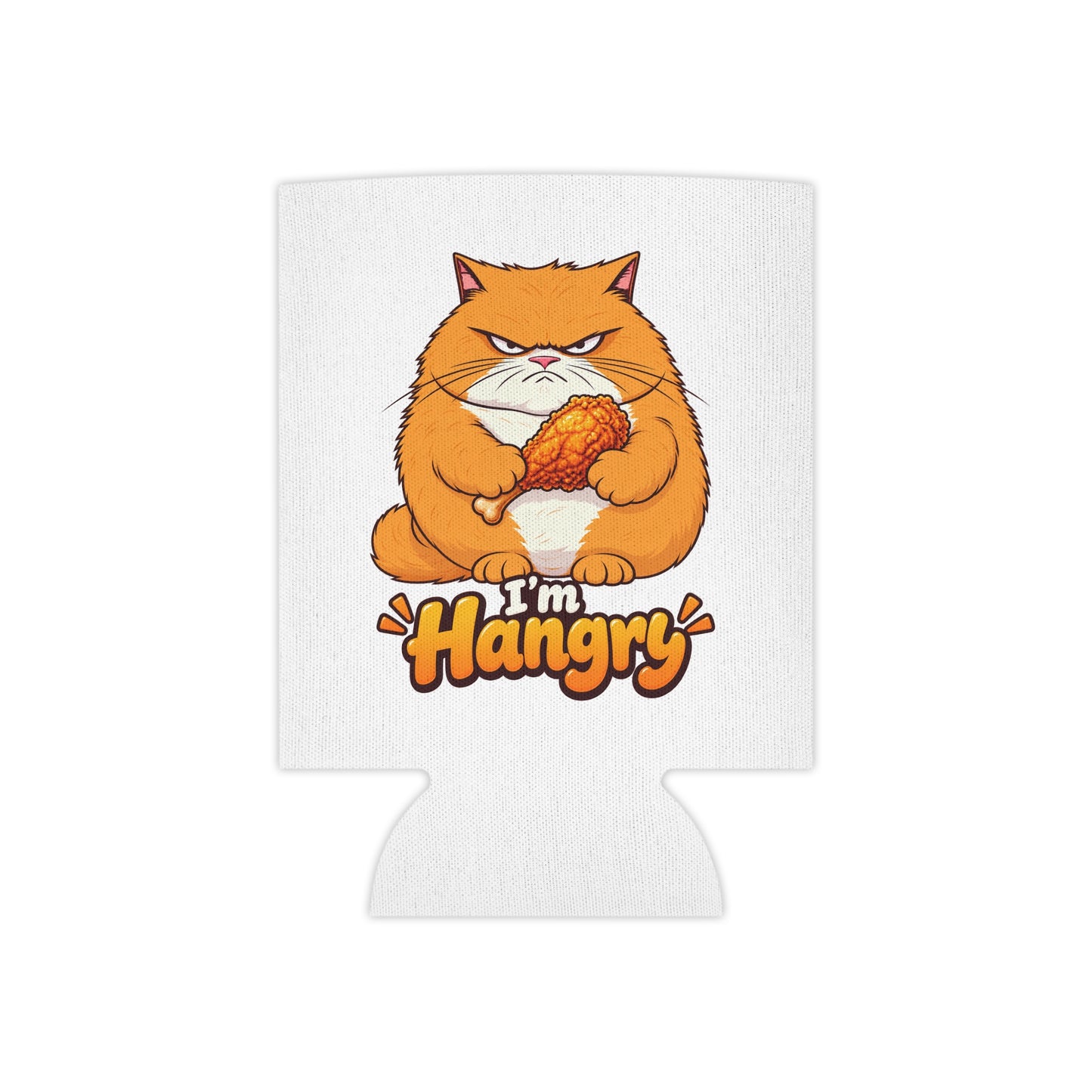 Can Cooler - 'I'm Hangry' Grumpy Cat Eating Chicken Insulated Koozie