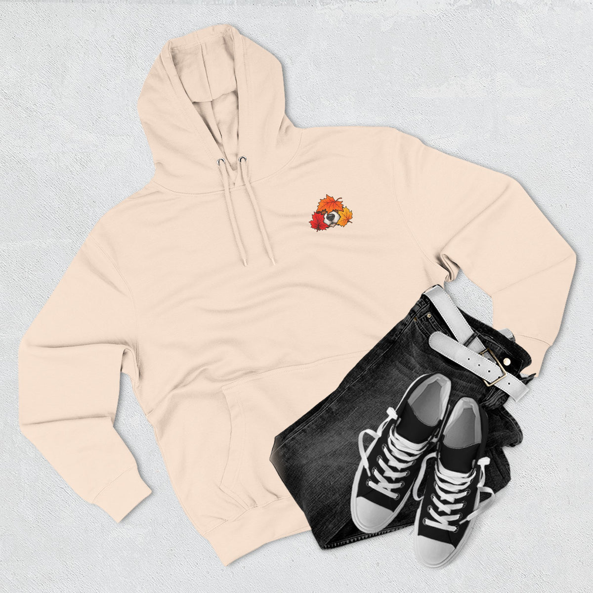 Fall Mode Hoodie — Cute Raccoon in Autumn Leaves Pullover