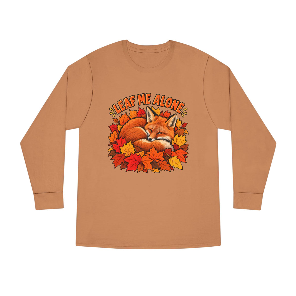 Cute Fox "Leaf Me Alone" Long Sleeve Tee — Autumn Leaves Cozy Shirt