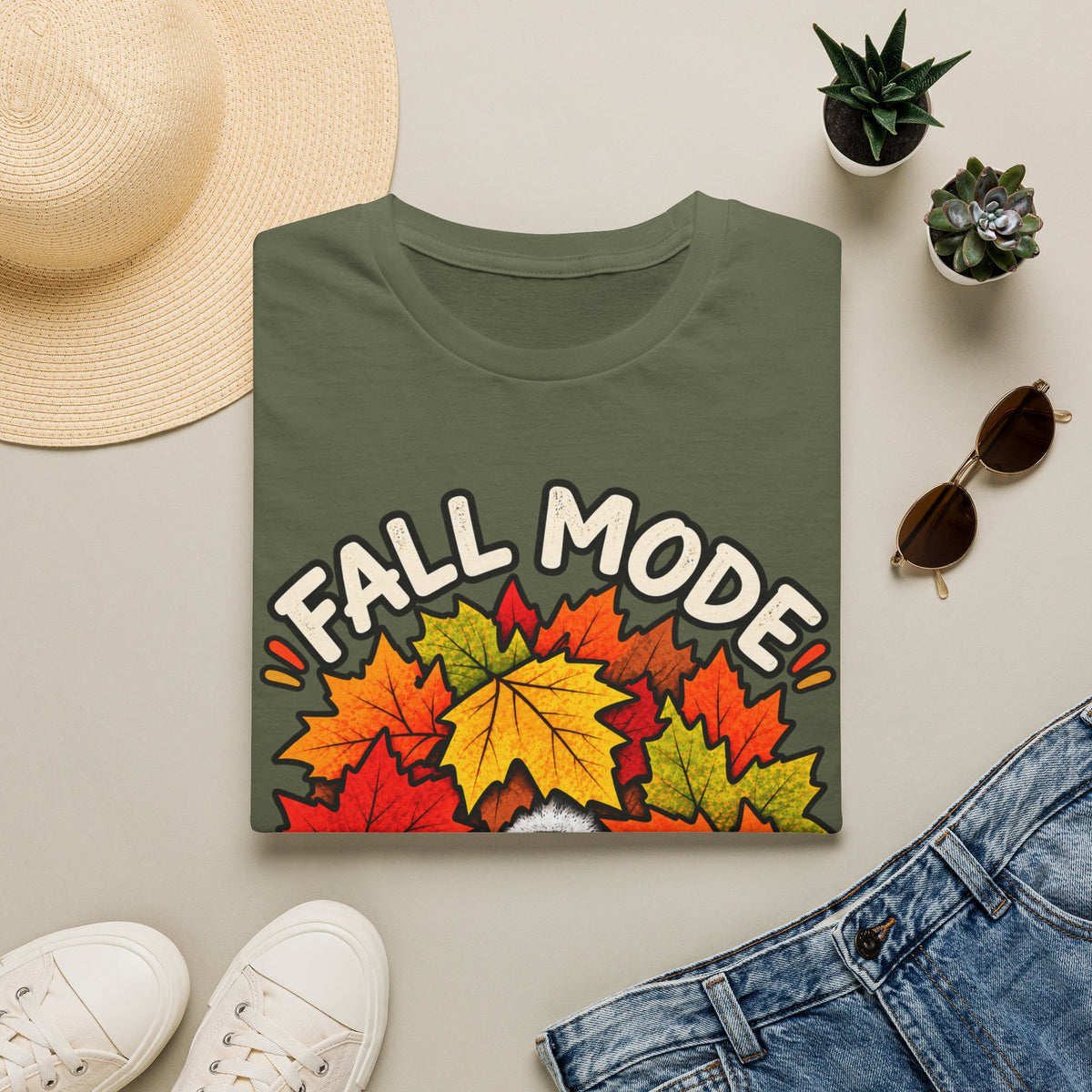Fall Mode T-Shirt — Cute Bear Hidden in Autumn Leaves