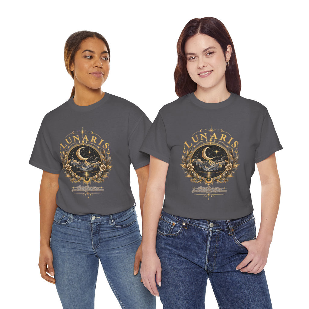 Lunaris Crescent Moon Mountain T‑Shirt — Vintage Celestial Graphic Tee