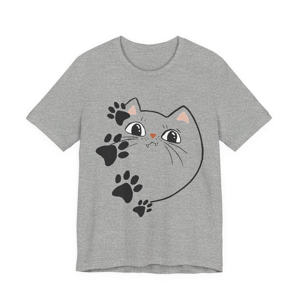 Cute Cat Paw Heart T-Shirt — Whimsical Kitty Face Tee for Cat Lovers