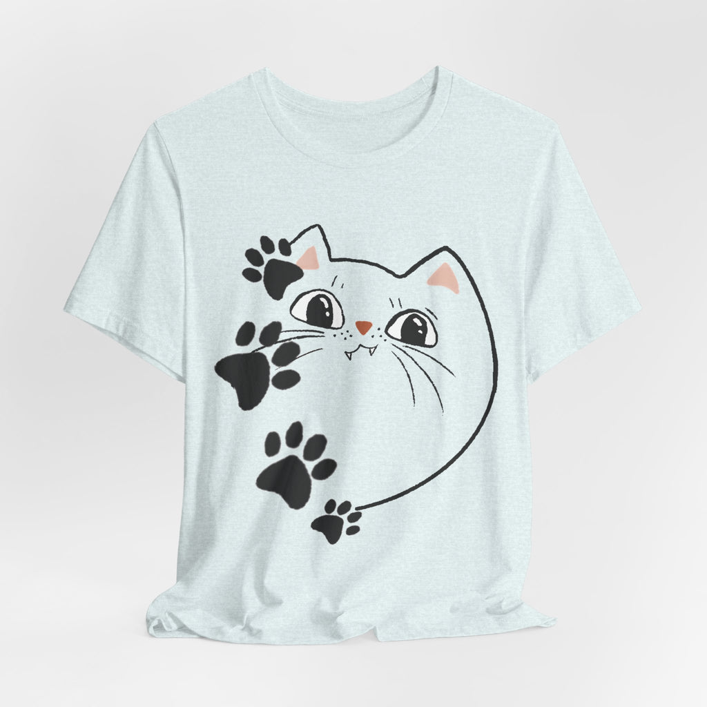 Cute Cat Paw Heart T-Shirt — Whimsical Kitty Face Tee for Cat Lovers