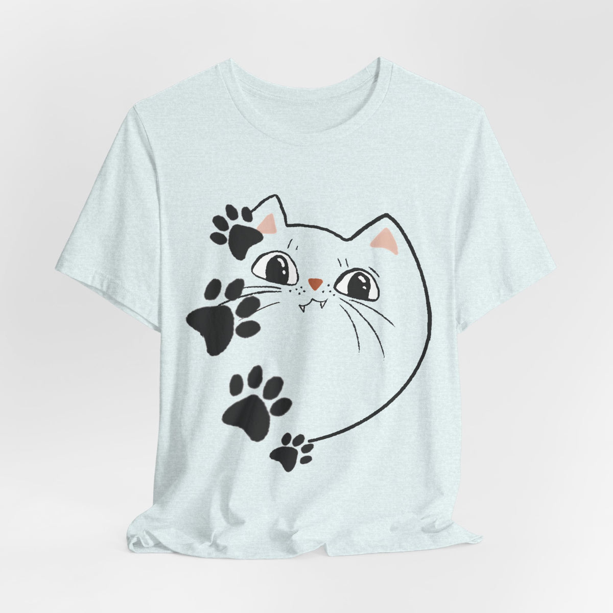 Cute Cat Paw Heart T-Shirt — Whimsical Kitty Face Tee for Cat Lovers