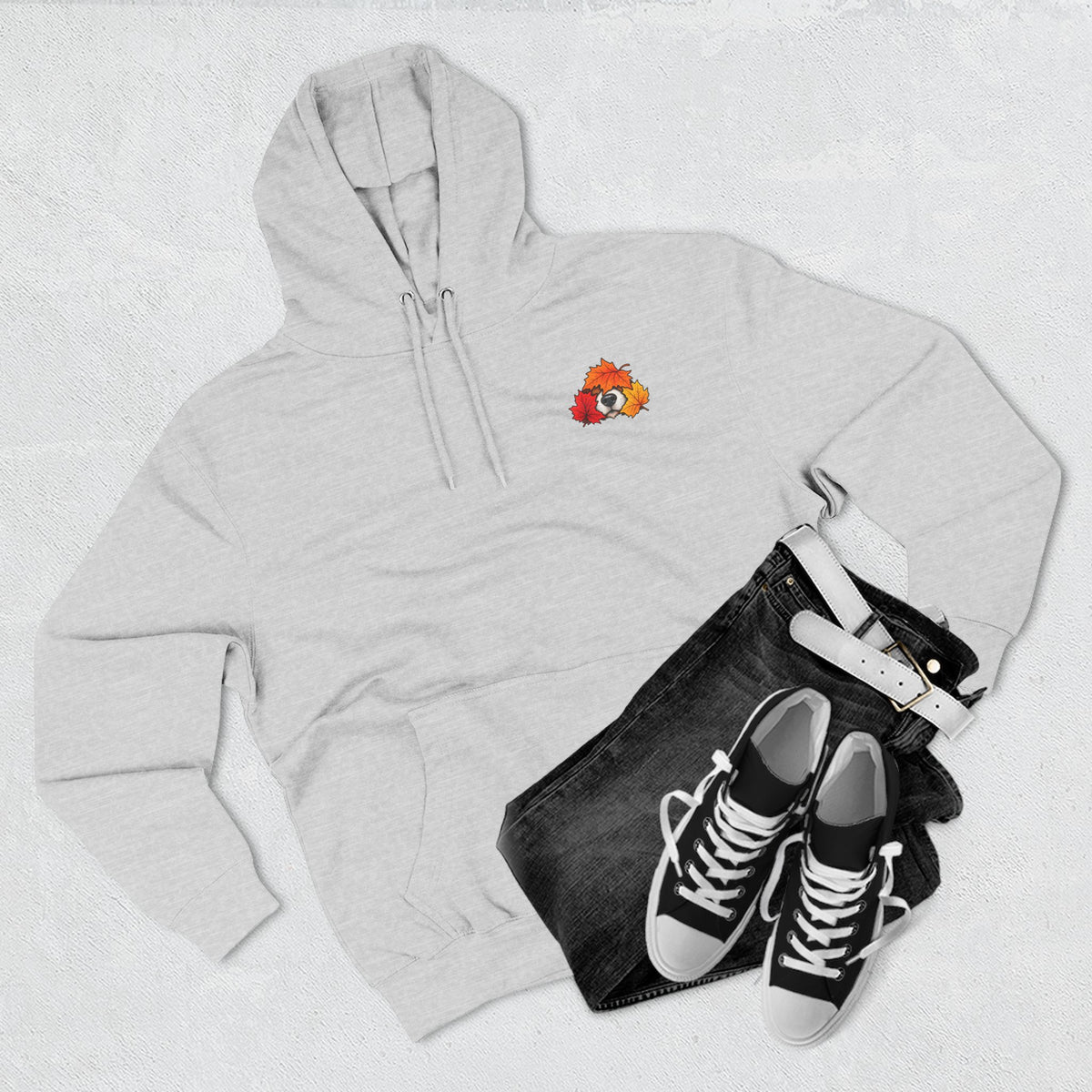 Fall Mode Hoodie — Cute Raccoon in Autumn Leaves Pullover