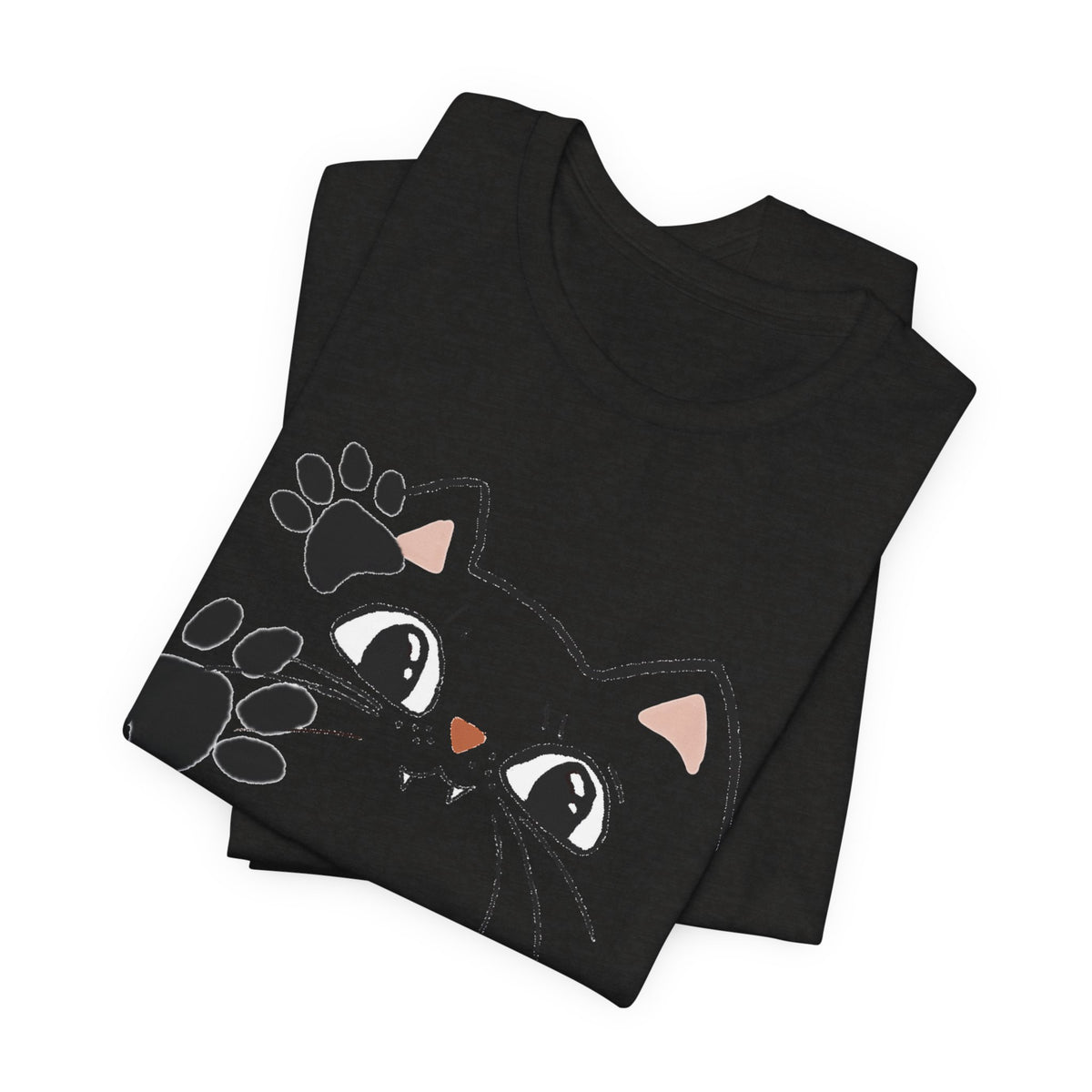Cute Cat Paw Heart T-Shirt — Whimsical Kitty Face Tee for Cat Lovers