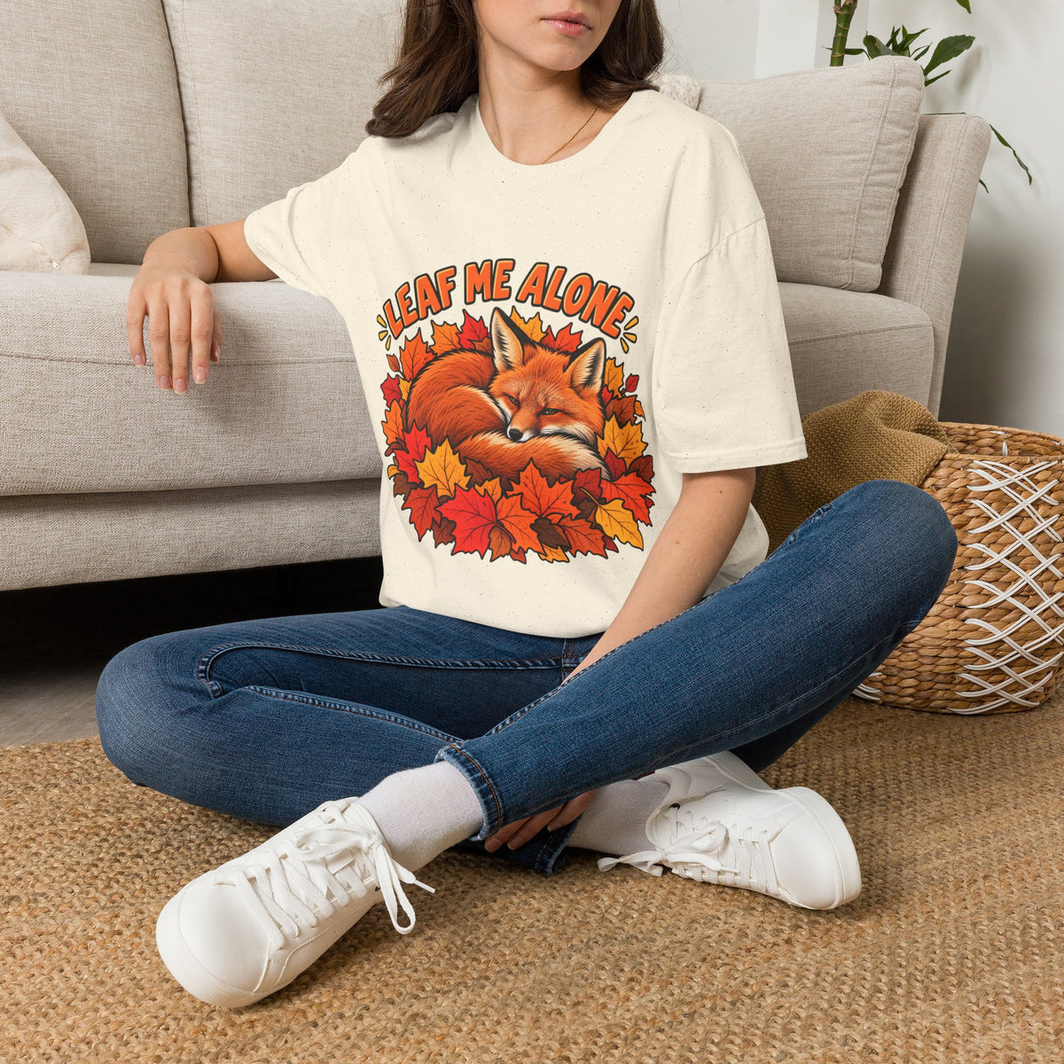 T-Shirt — "Leaf Me Alone" Sleeping Fox Autumn Tee