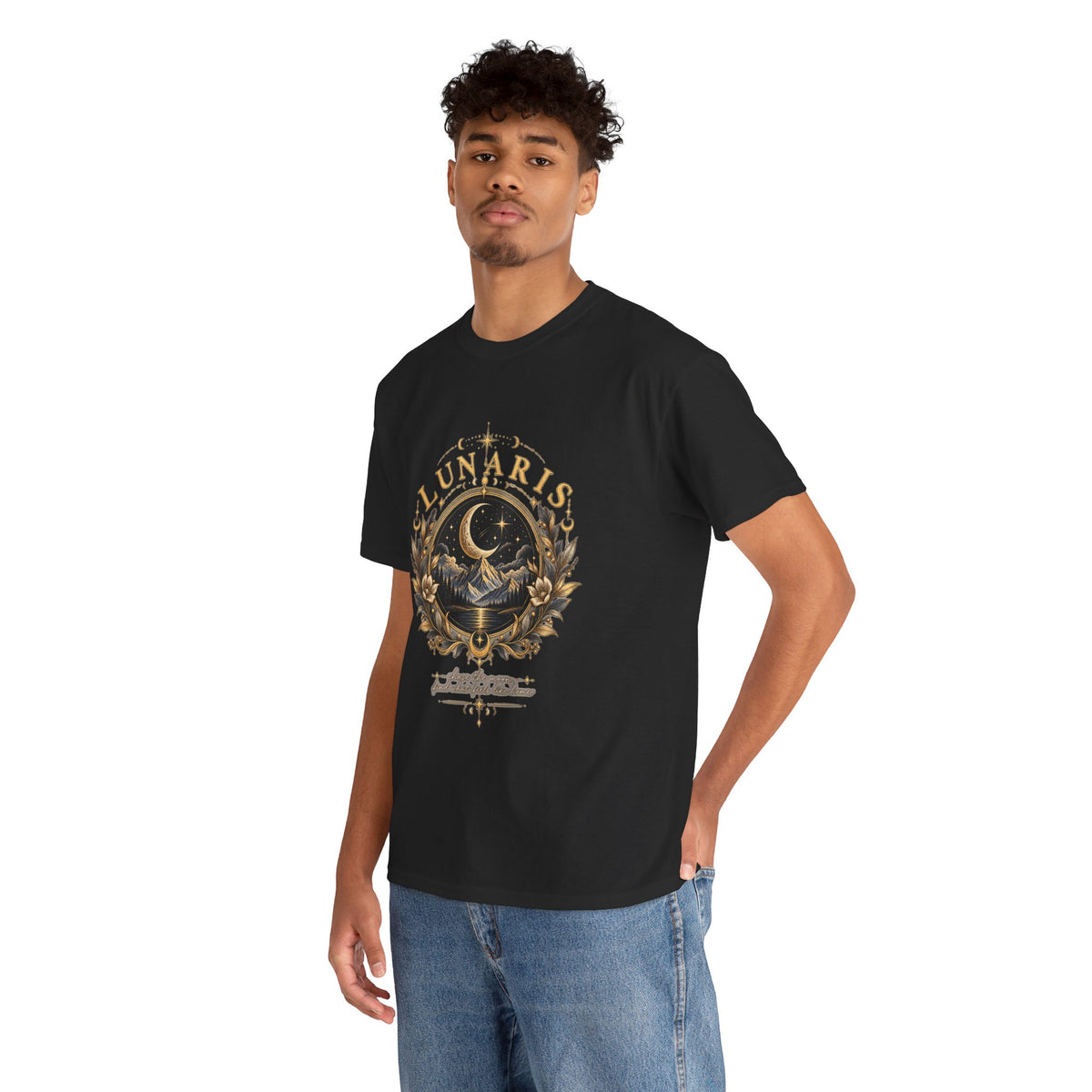 Lunaris Crescent Moon Mountain T‑Shirt — Vintage Celestial Graphic Tee