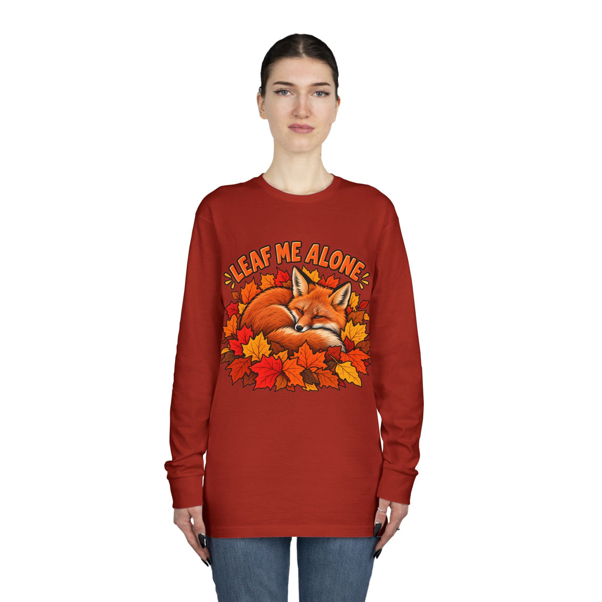 Cute Fox "Leaf Me Alone" Long Sleeve Tee — Autumn Leaves Cozy Shirt