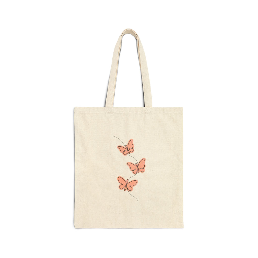 Butterfly Trio Canvas Tote Bag — Cute Peach Butterfly Cotton Market Tote