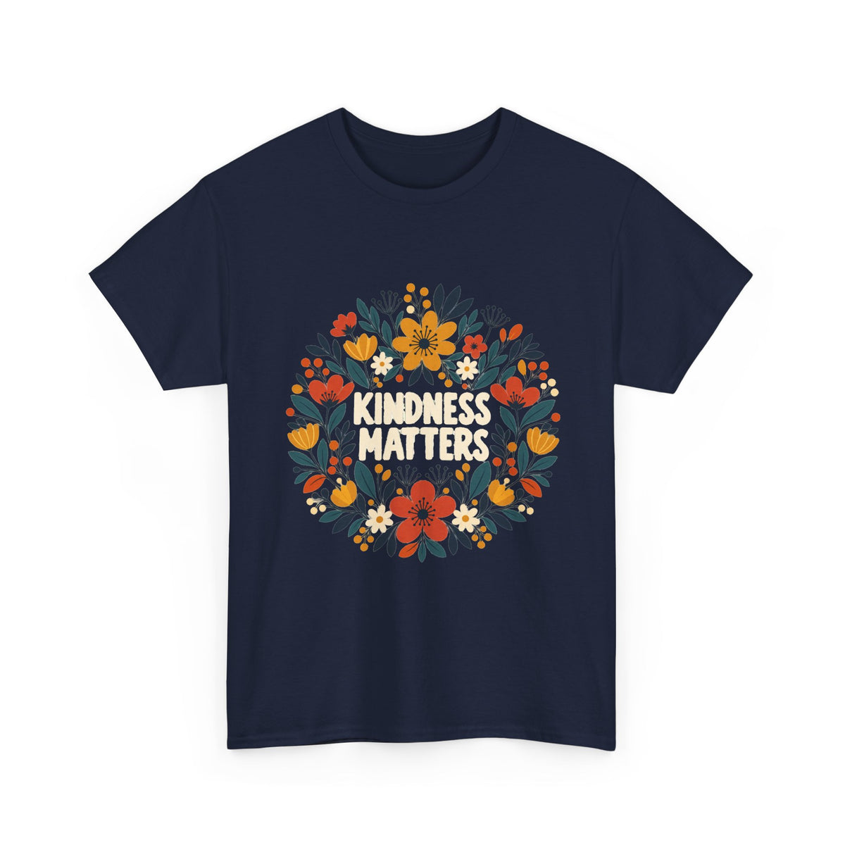 Floral Kindness Tee — 'Kindness Matters' Wreath Cotton T-Shirt