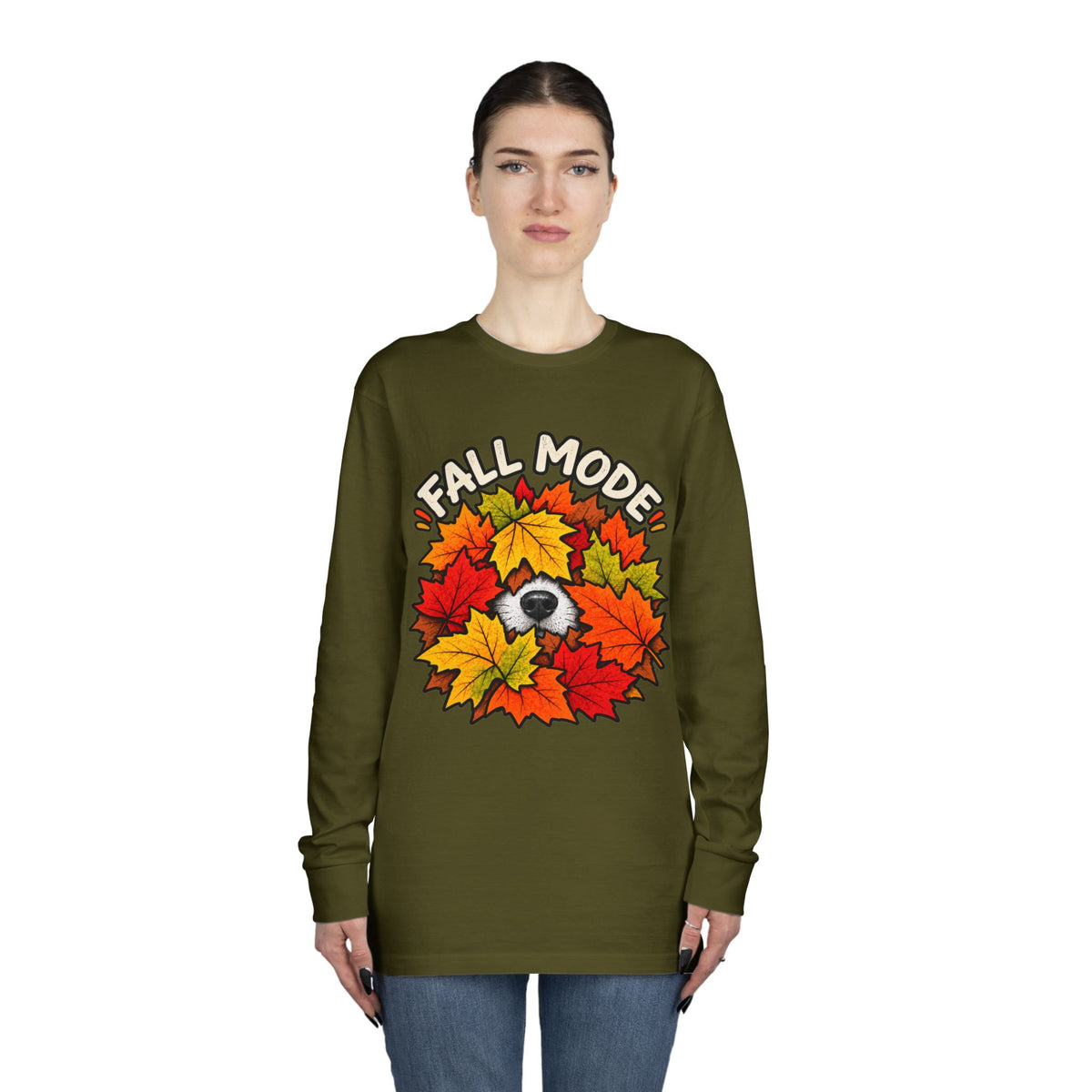 Fall Mode Long Sleeve Tee — Cute Sloth Hidden in Autumn Leaves