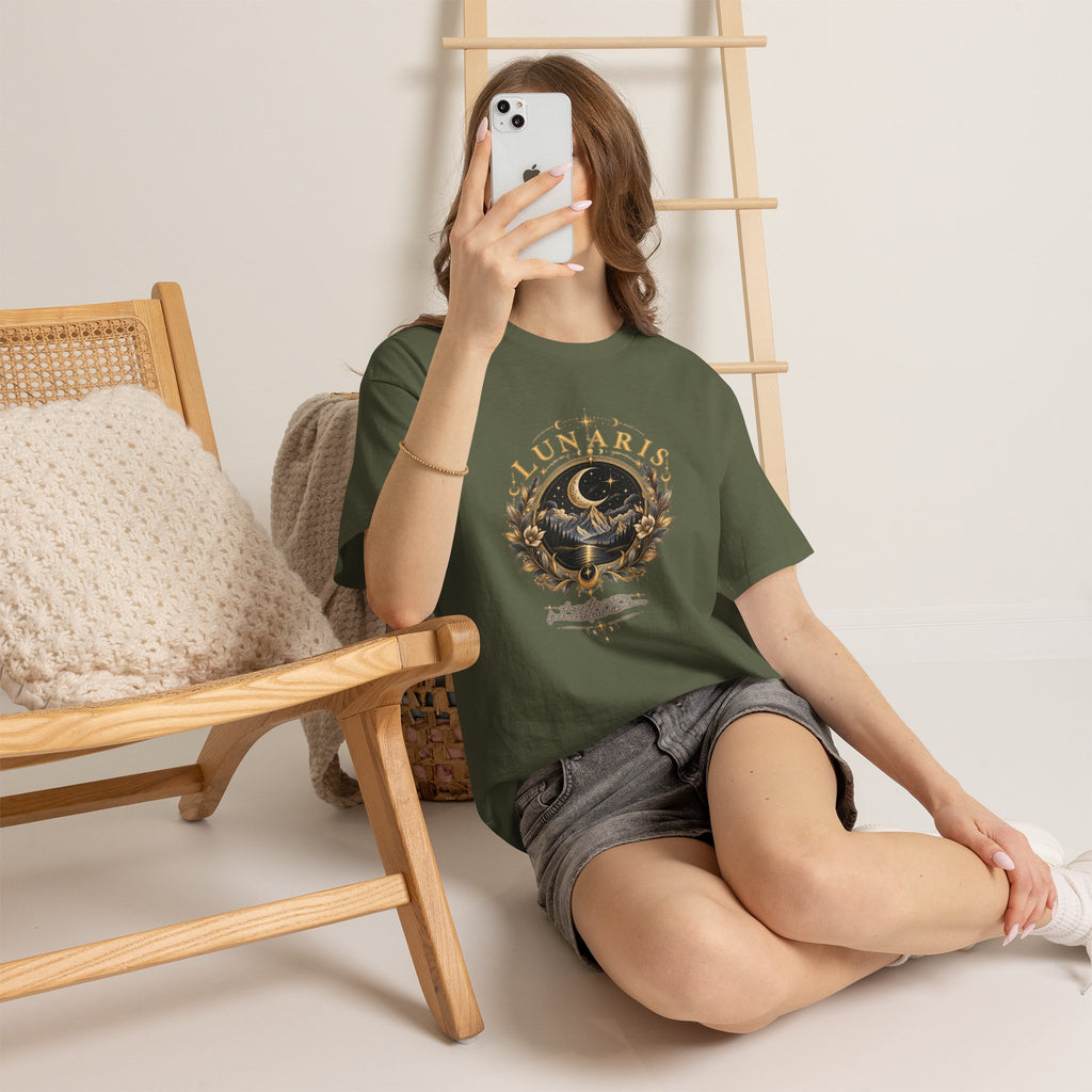 Lunaris Crescent Moon Mountain T‑Shirt — Vintage Celestial Graphic Tee
