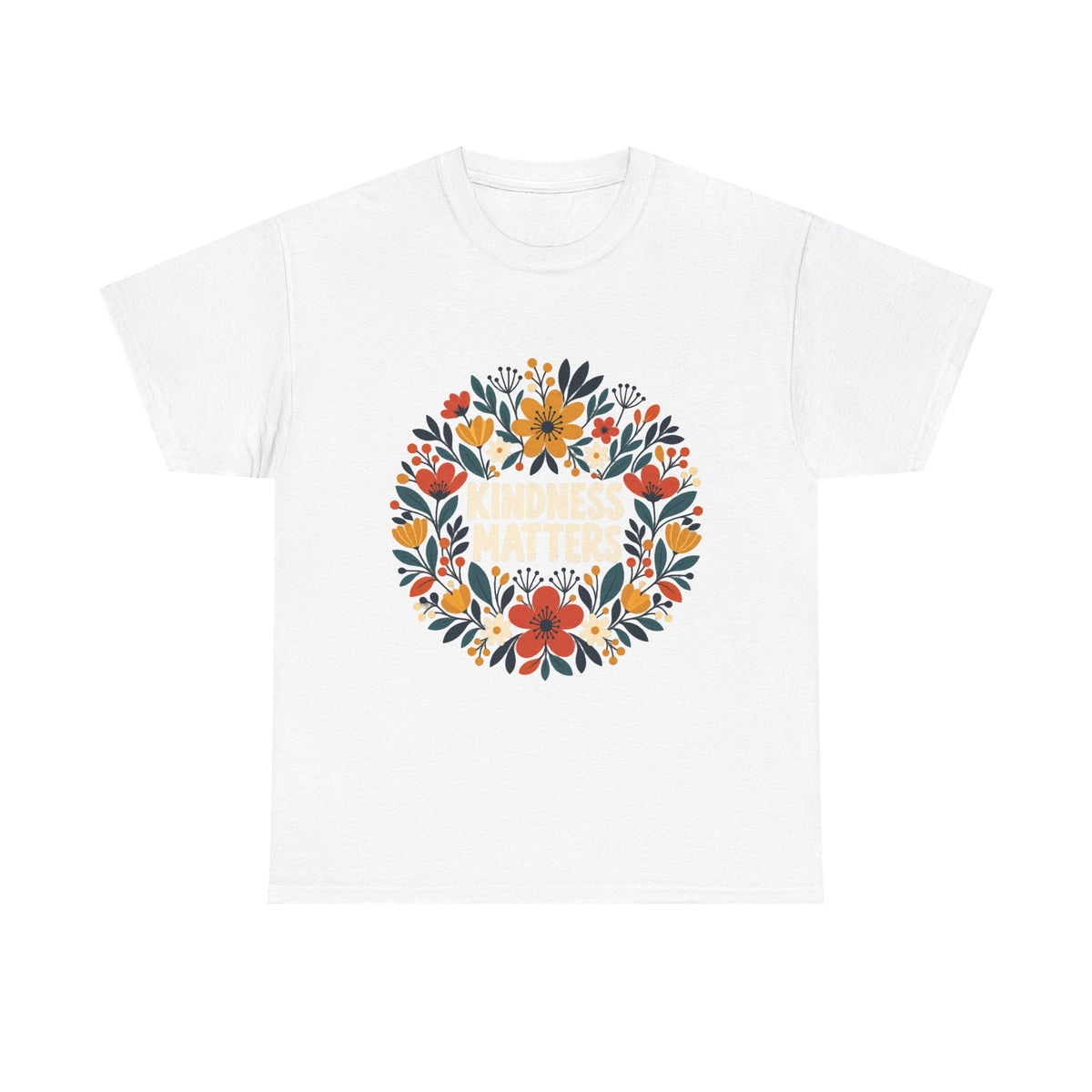 Floral Kindness Tee — 'Kindness Matters' Wreath Cotton T-Shirt
