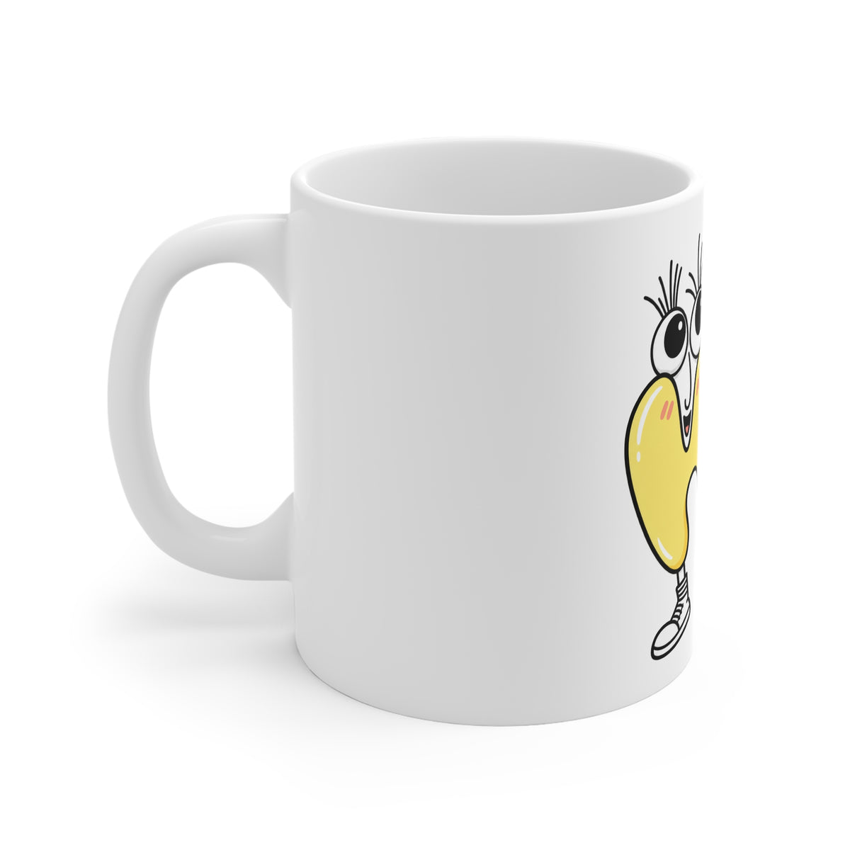 Happy Yellow Characters Coffee Mug – Cute Smiley Cartoon 11oz Ceramic Mug