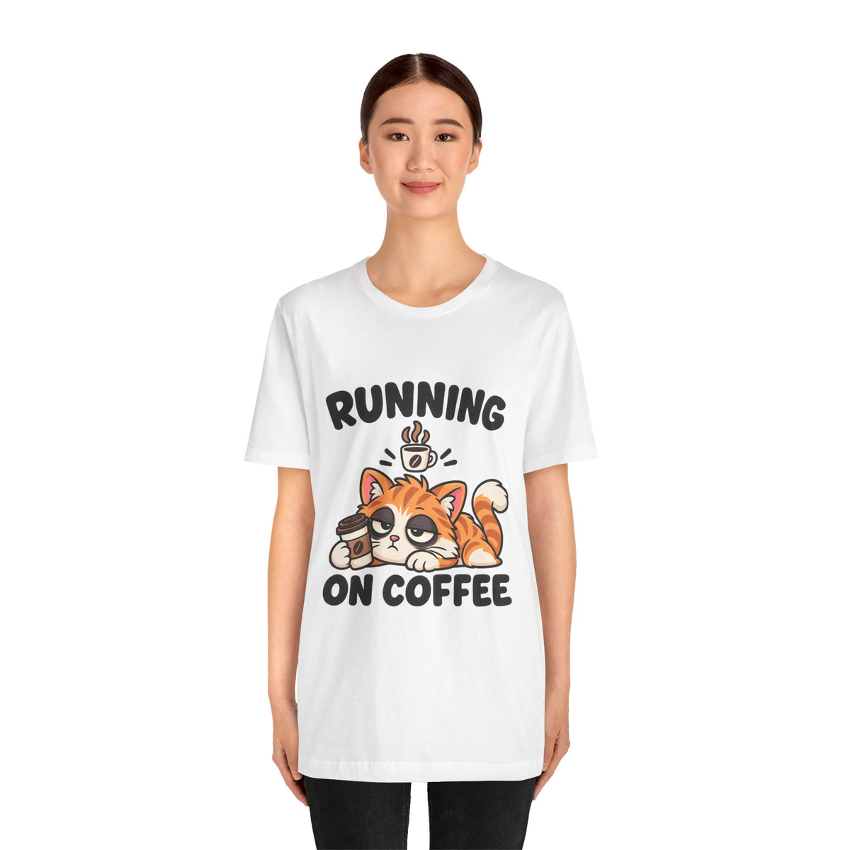 Running on Coffee Cat T-Shirt — Cute Lazy Cat Coffee Tee