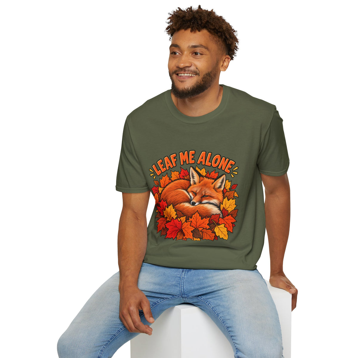 T-Shirt — "Leaf Me Alone" Sleeping Fox Autumn Tee