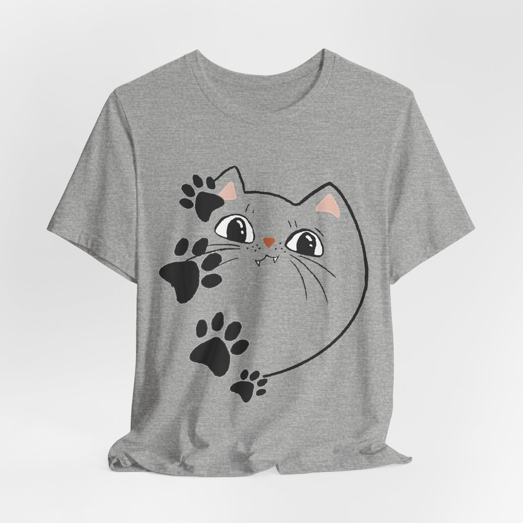 Cute Cat Paw Heart T-Shirt — Whimsical Kitty Face Tee for Cat Lovers