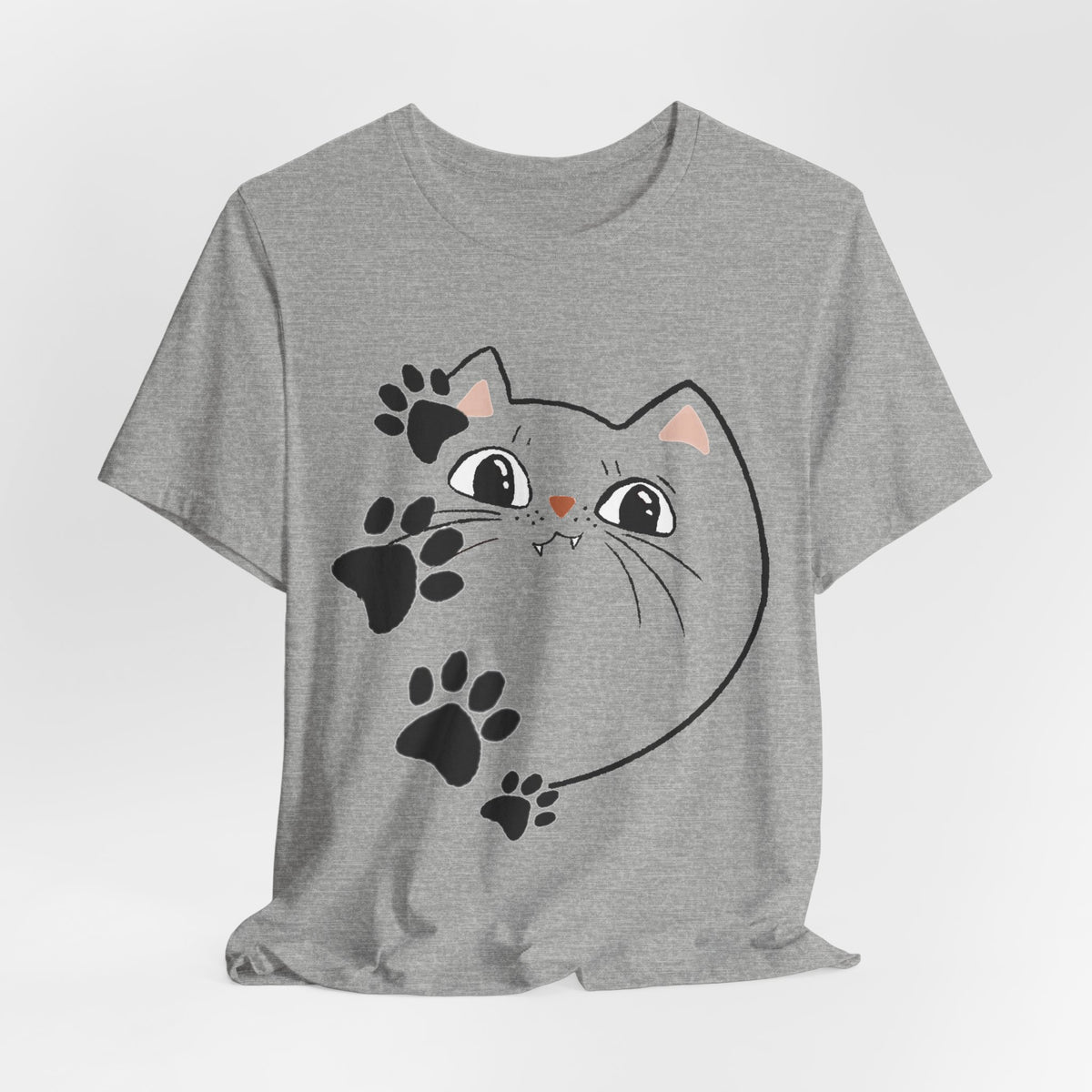 Cute Cat Paw Heart T-Shirt — Whimsical Kitty Face Tee for Cat Lovers