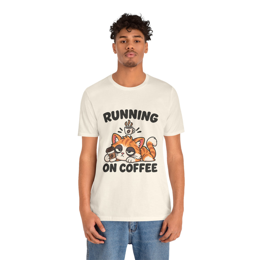 Running on Coffee Cat T-Shirt — Cute Lazy Cat Coffee Tee
