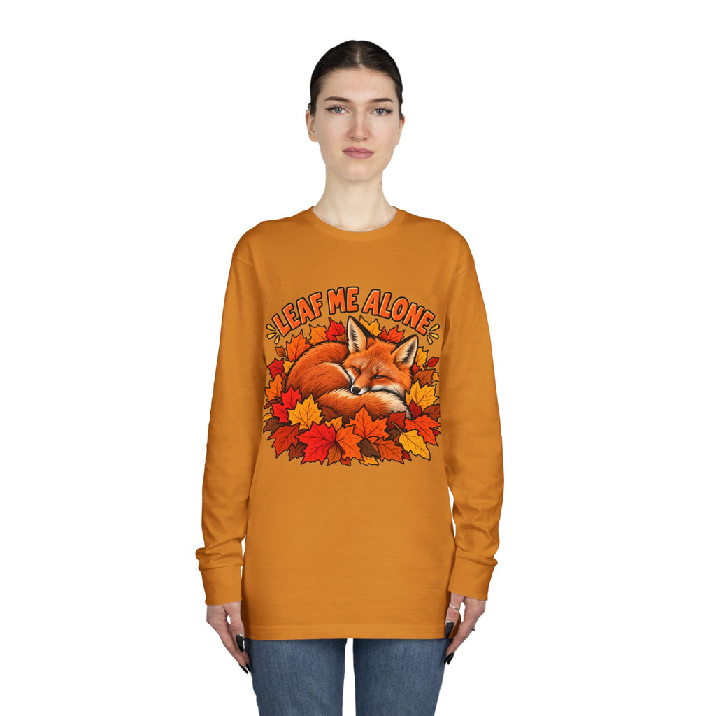 Cute Fox "Leaf Me Alone" Long Sleeve Tee — Autumn Leaves Cozy Shirt