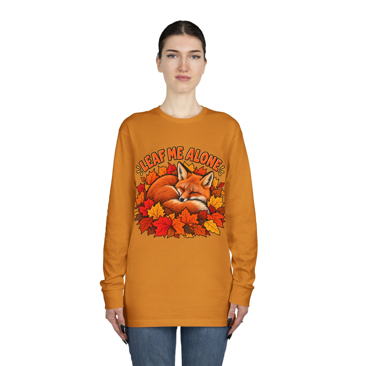Cute Fox "Leaf Me Alone" Long Sleeve Tee — Autumn Leaves Cozy Shirt
